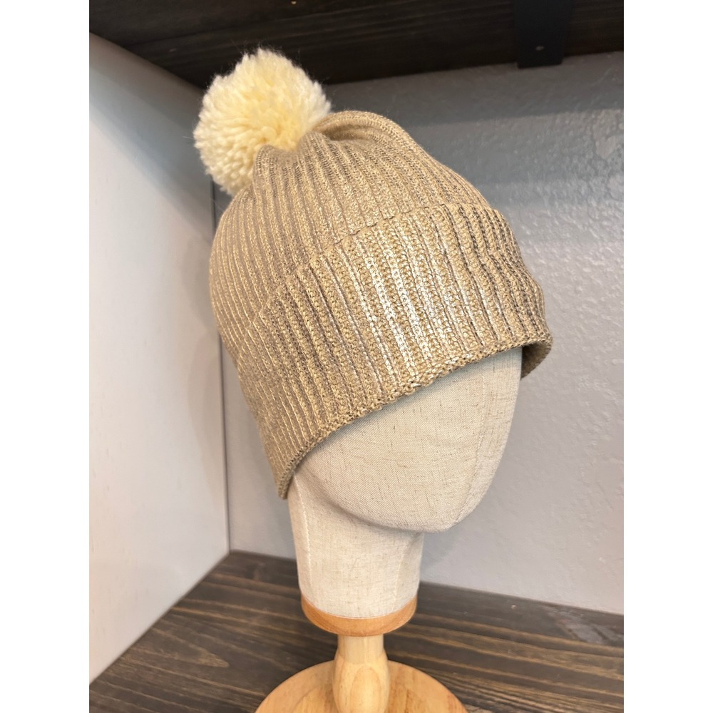 Gold‎ Metallic Beanie Gold Pom Pom Stretchy Cozy Winter Fall